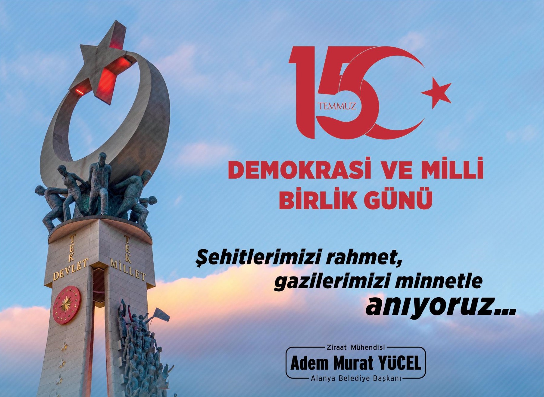 Şehitlerimizi rahmet, gazilerimizi minnetle anıyoruz...

Adem Murat YÜCEL
Alanya Belediye Başkanı